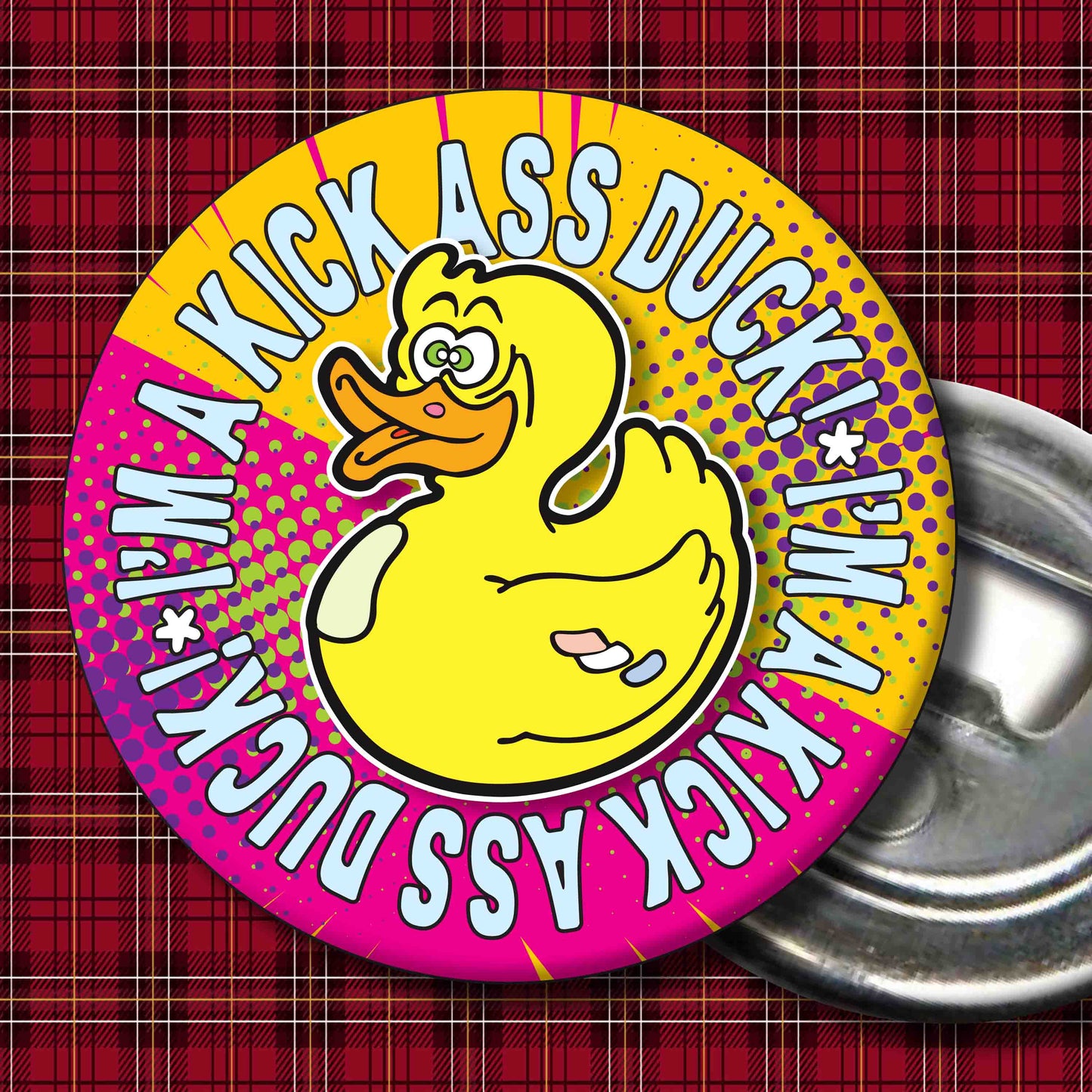 Kick Ass Duck! Metal Pin Badge + Bottle Opener