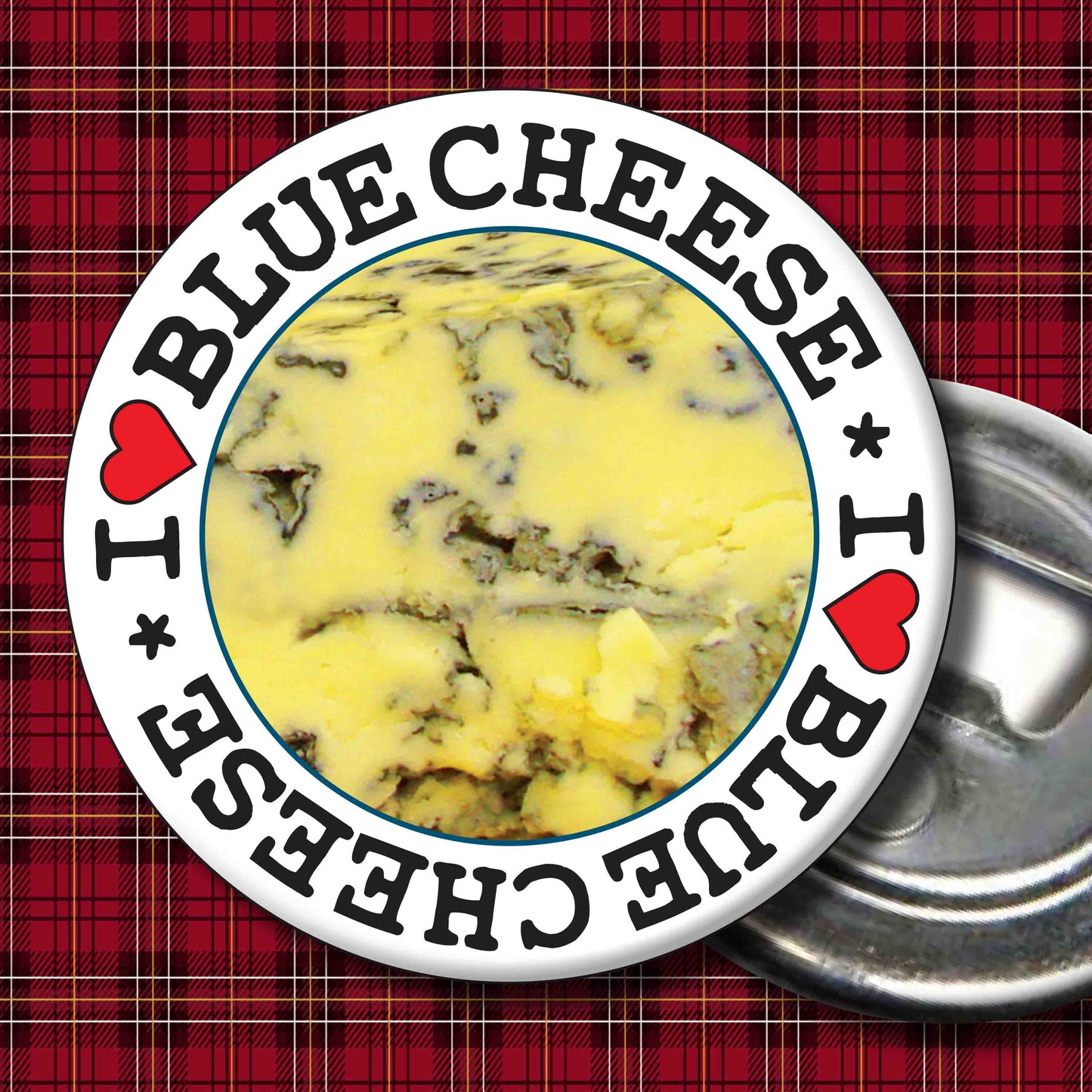 I Love Blue Cheese Metal Pin Badge + Bottle Opener