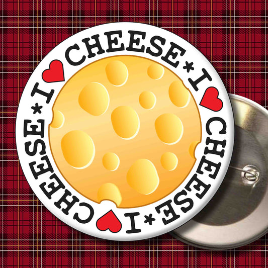 I Love Cheese Metal Pin Badge + Bottle Opener