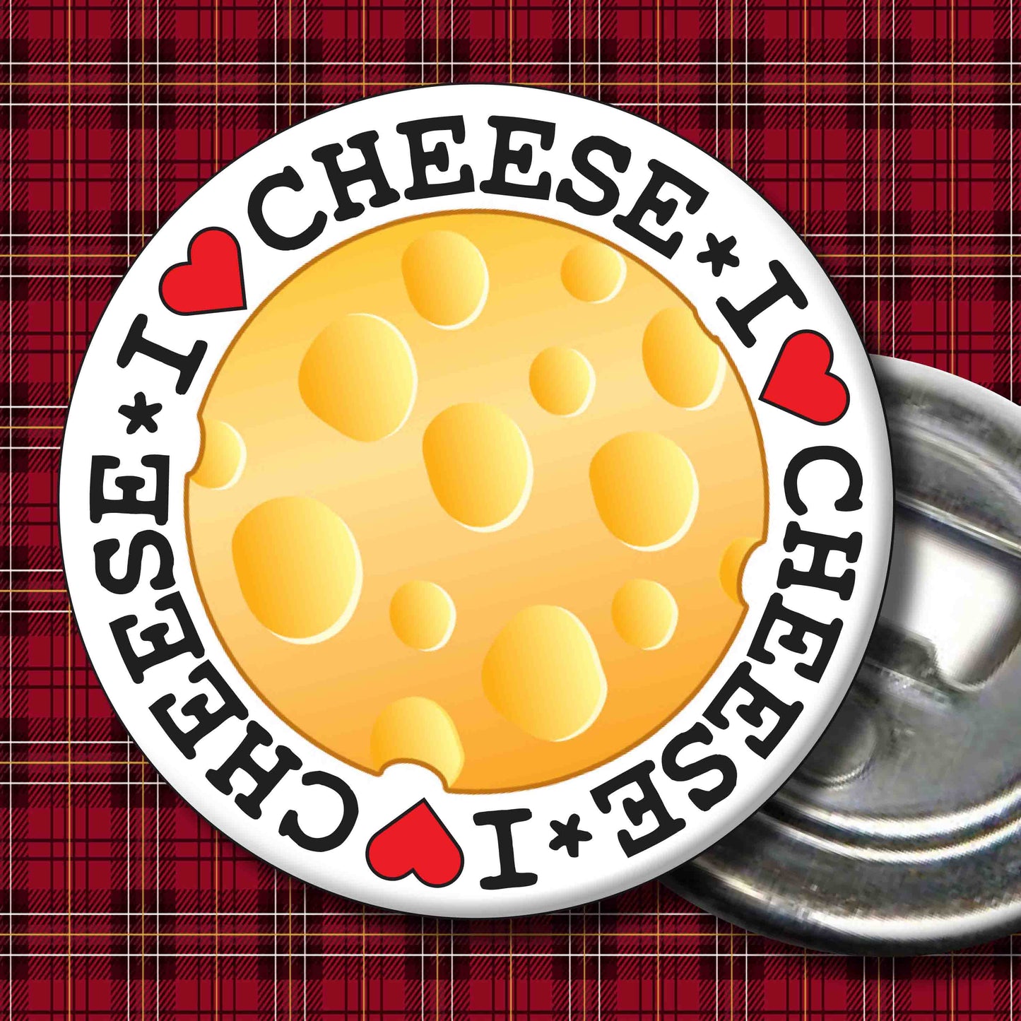 I Love Cheese Metal Pin Badge + Bottle Opener