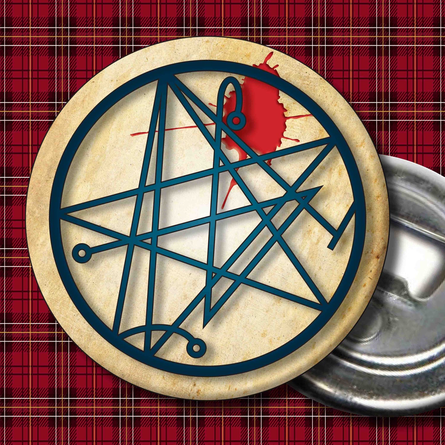Necronomicon Metal Pin Badge + Bottle Opener