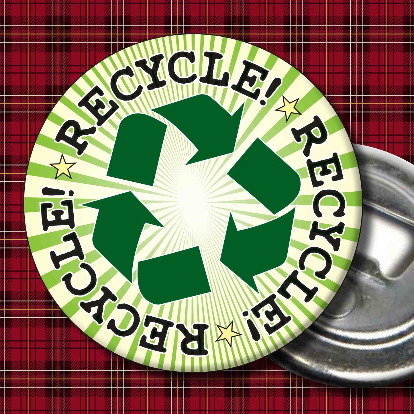 Recycle! Metal Pin Badge + Bottle Opener