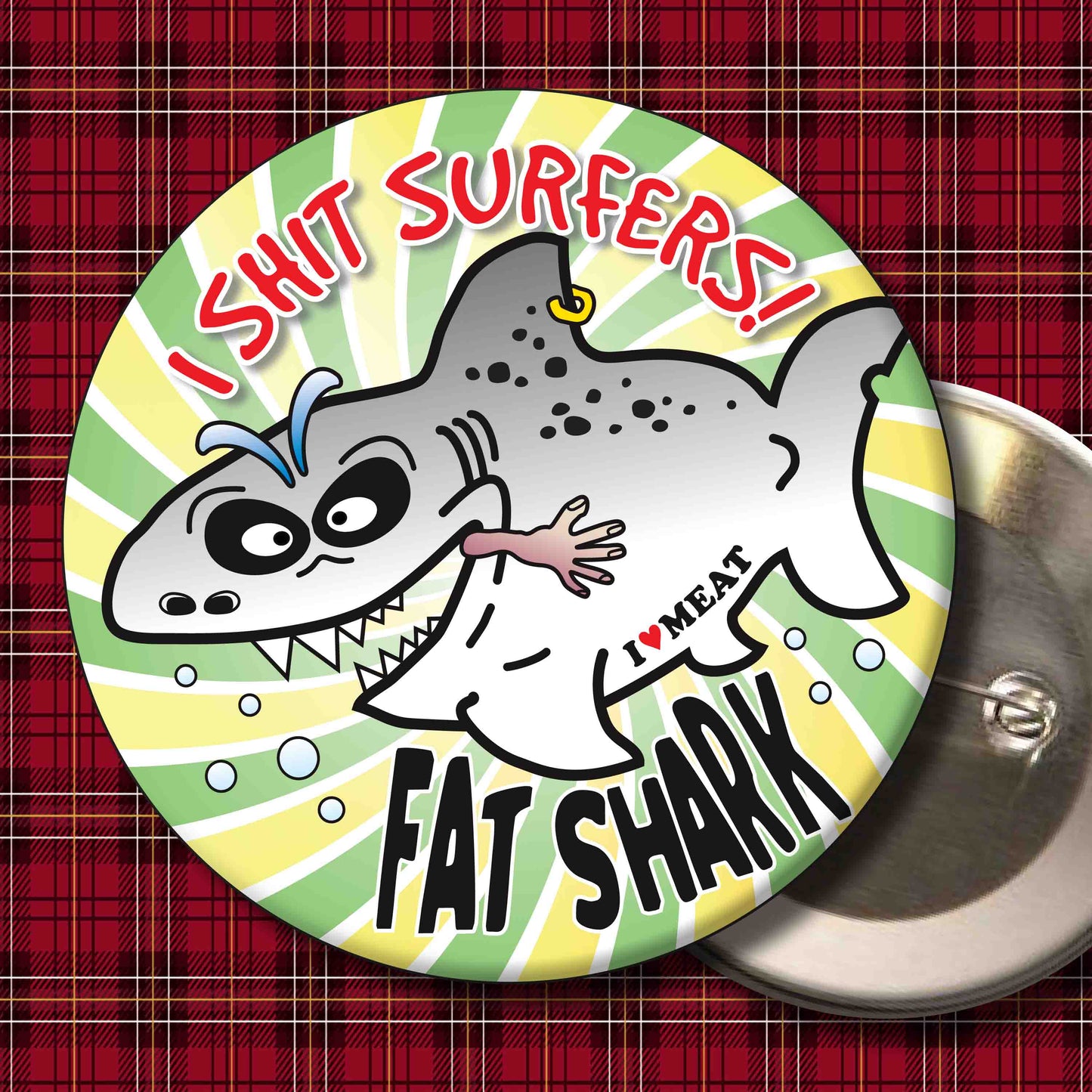 Surfers! - Fat Shark Metal Pin Badge + Bottle Opener