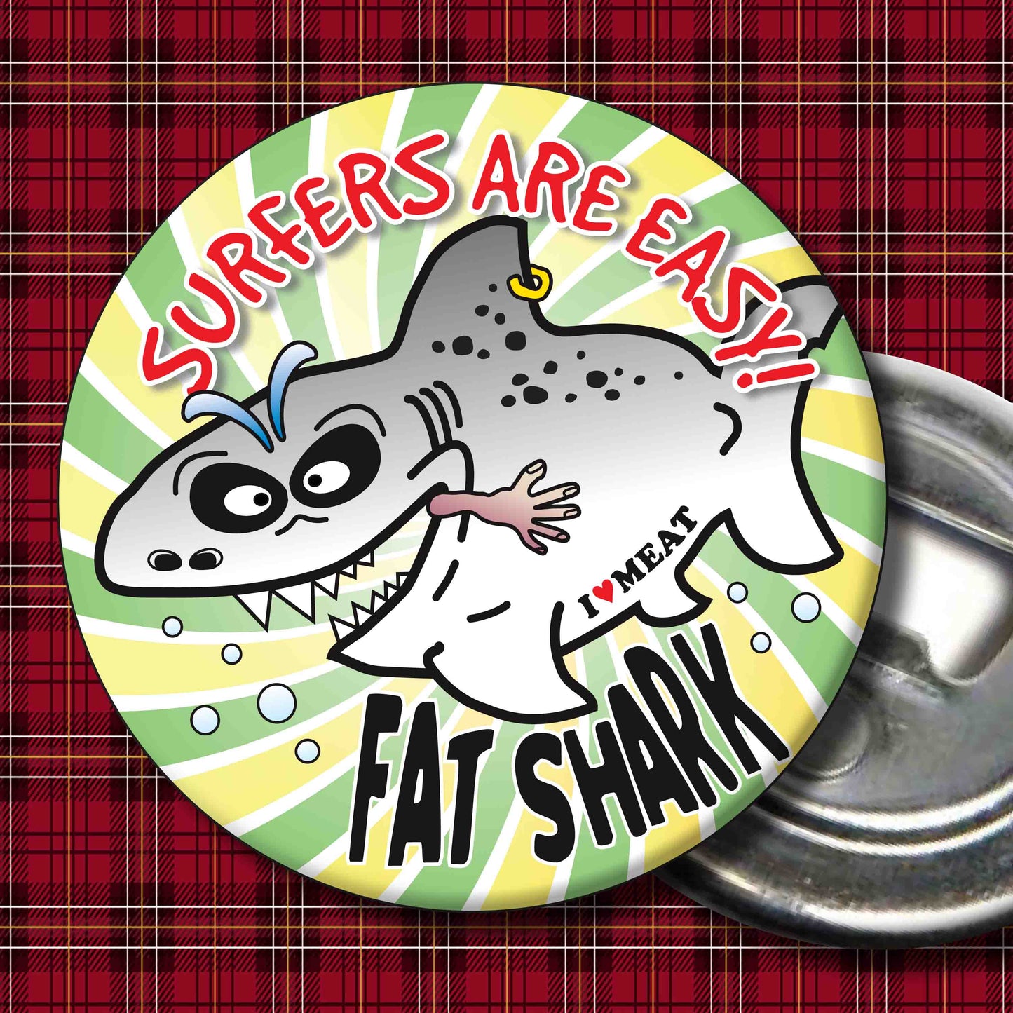 Surfers Are Easy! - Fat Shark Metal Pin Badge + Bottle Opener