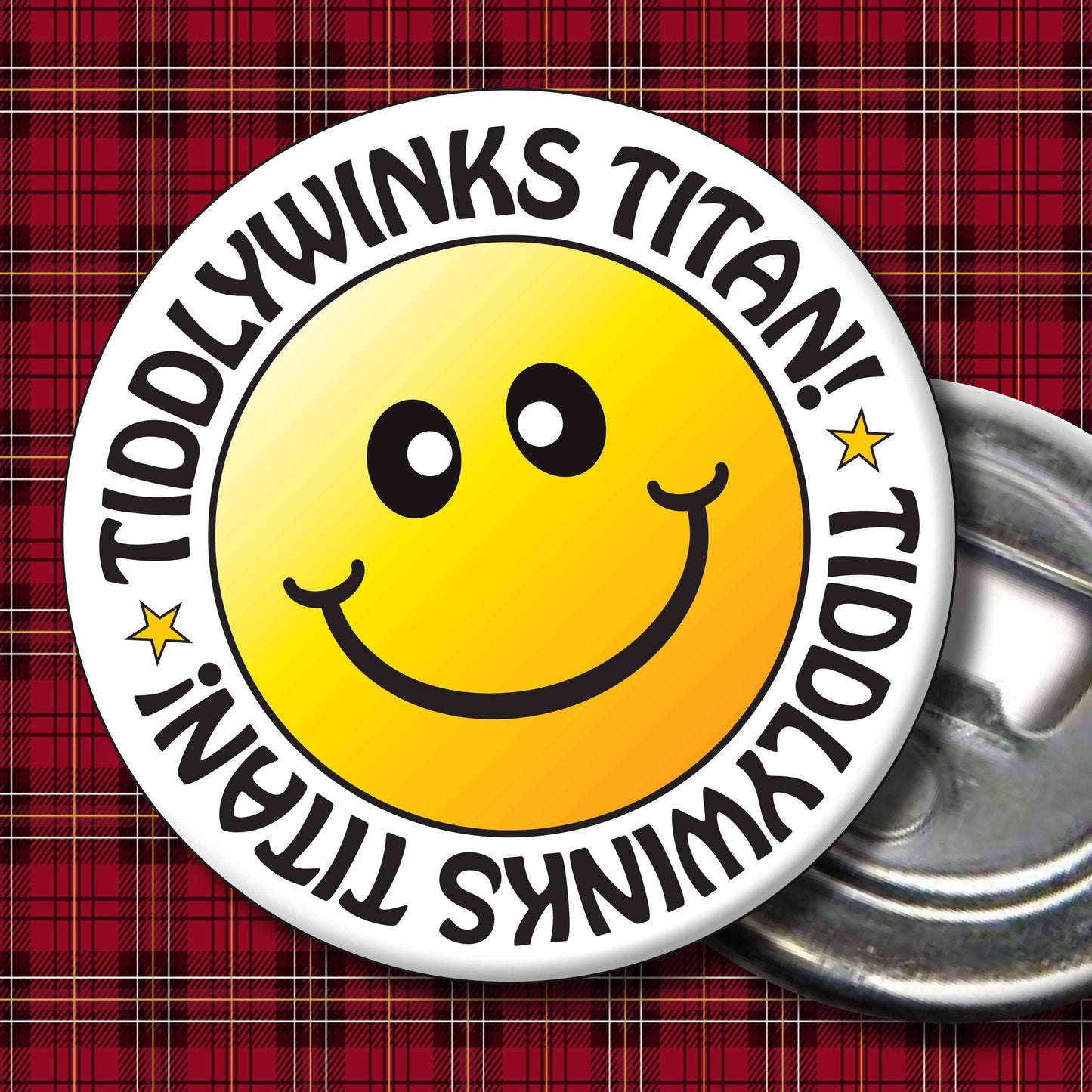 Tiddlywinks Titan! Smiley Badge + Bottle Opener