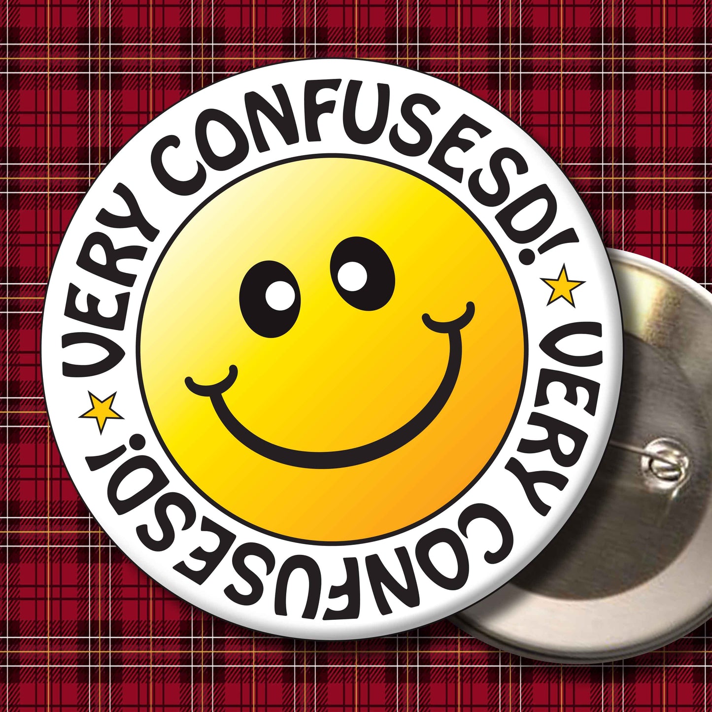 Very Confused! Smiley Badge + Bottle Opener