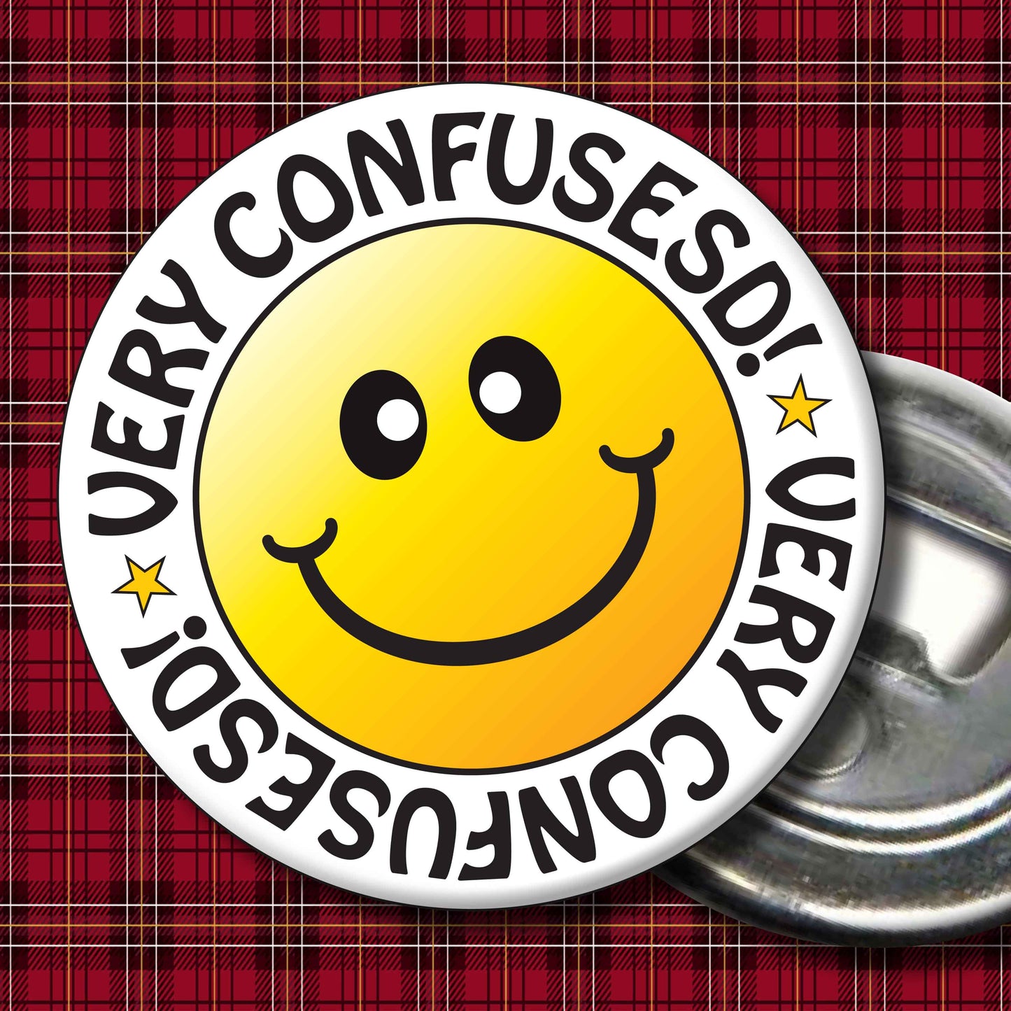 Very Confused! Smiley Badge + Bottle Opener