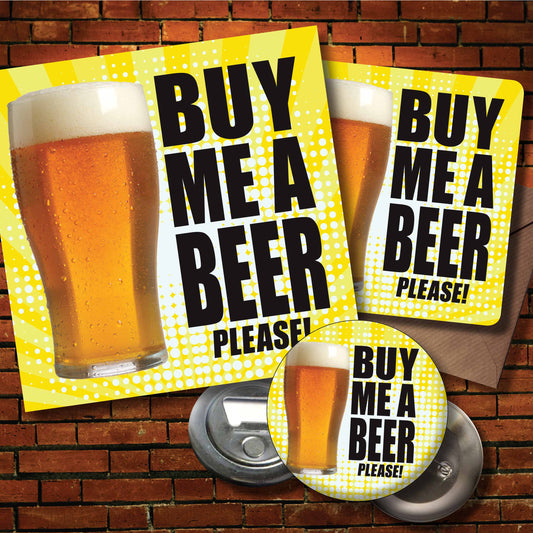 Beer Please! Art Print + Badge + Bottle Opener + Birthday Card