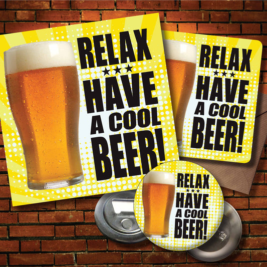 Cool Beer! Art Print + Badge + Bottle Opener + Birthday Card