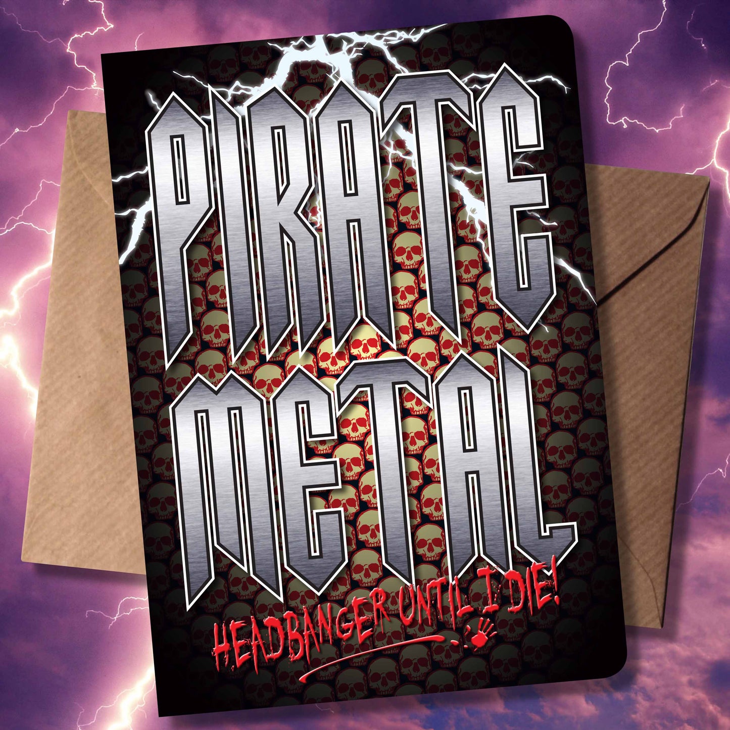 Pirate Metal Headbanger Art Print + Birthday / Greetings Card