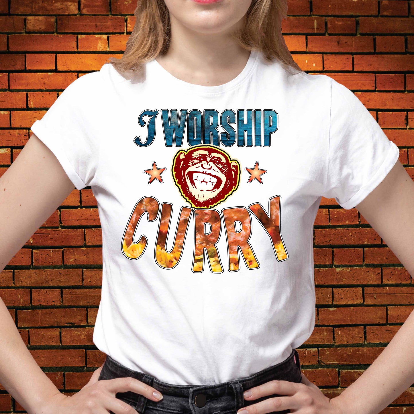 Worship Curry Funny Slogan Cotton T-Shirt
