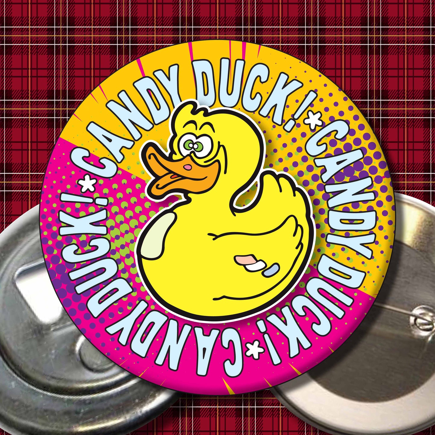 Candy Duck! Metal Pin Badge + Bottle Opener