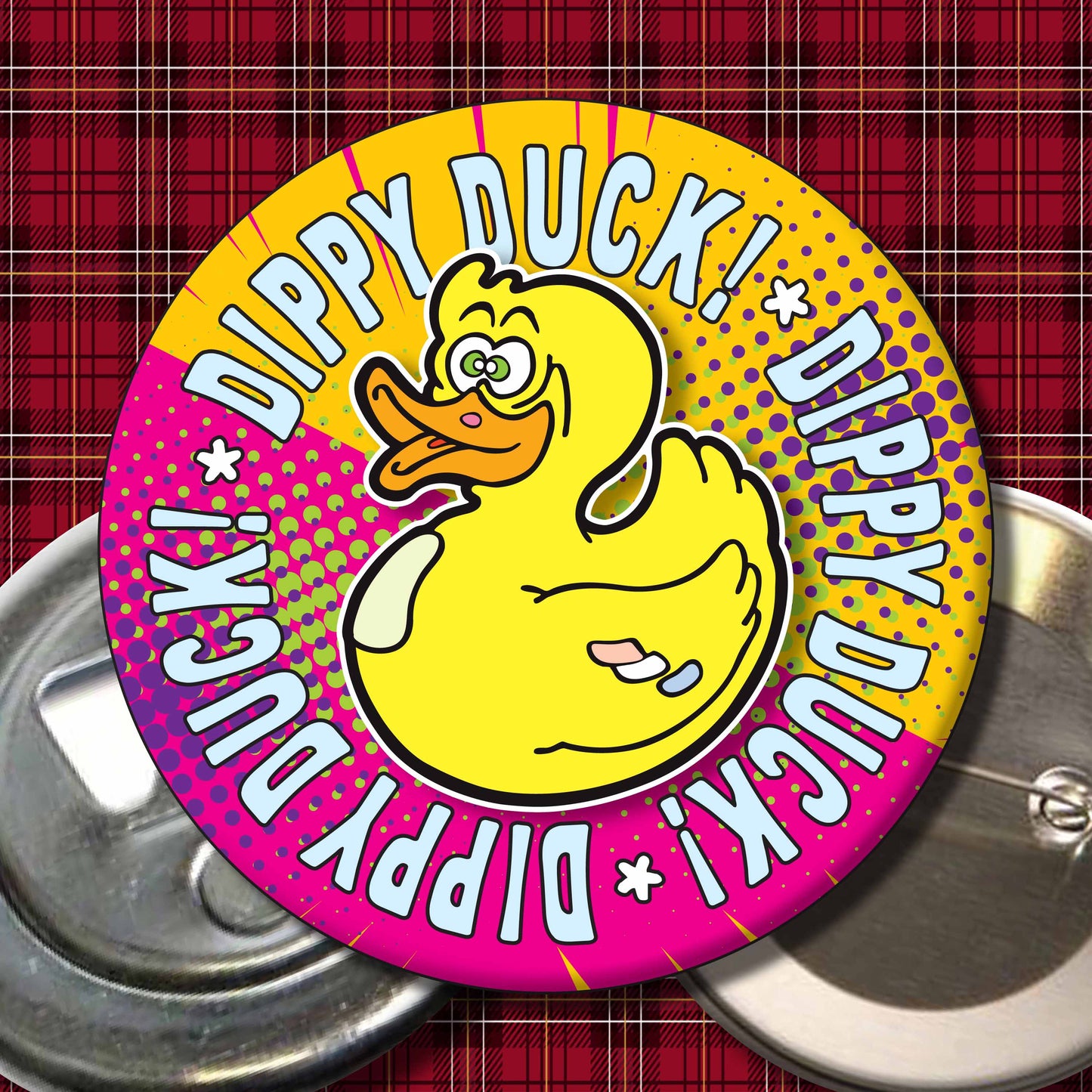 Dippy Duck! Metal Pin Badge + Bottle Opener