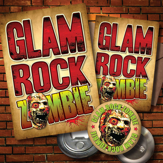 Glam Rock Zombie - Art Print + Birthday Card + Metal Pin Badge