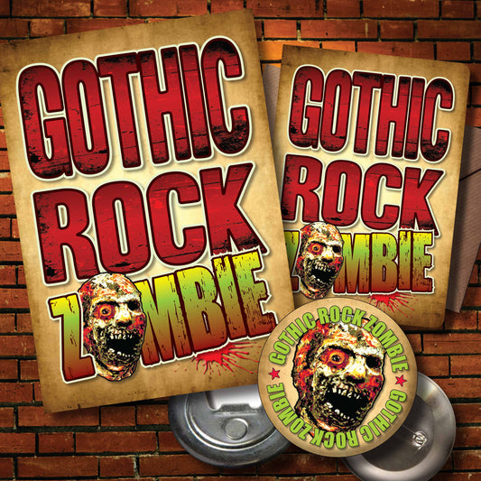 Gothic Rock Zombie - Art Print + Birthday Card + Metal Pin Badge