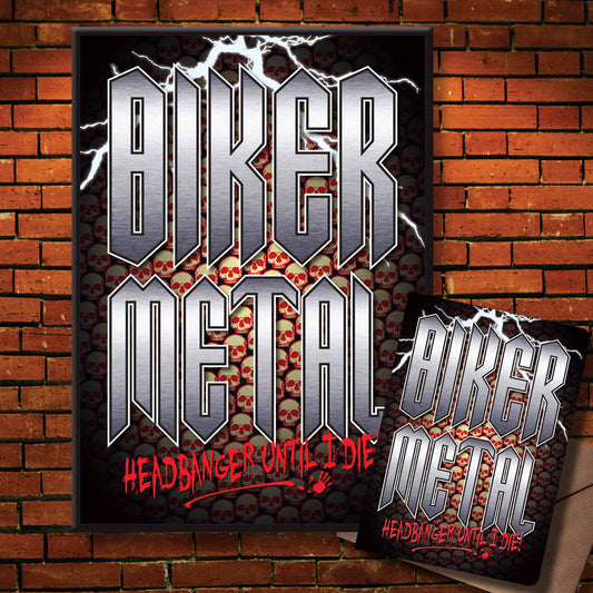 Biker Metal Headbanger Art Print + Birthday / Greetings Card