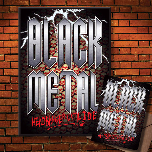Black Metal Headbanger Art Print + Birthday / Greetings Card