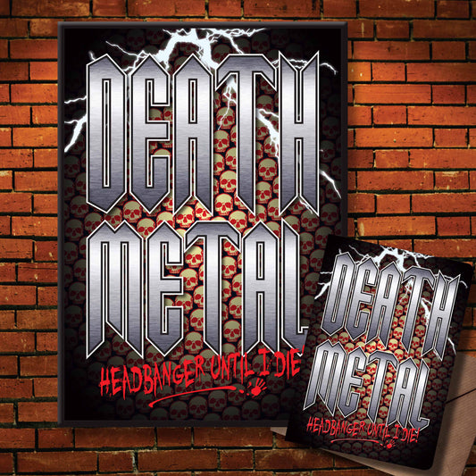 Death Metal Headbanger Art Print + Birthday / Greetings Card