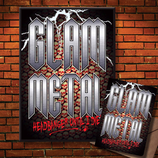 Glam Metal Headbanger Art Print + Birthday / Greetings Card