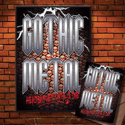 Gothic Metal Headbanger Art Print + Birthday / Greetings Card