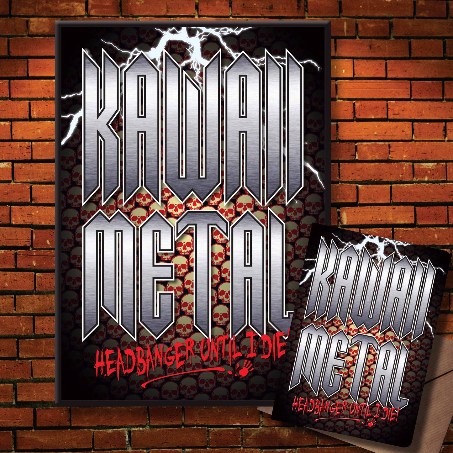 Kawaii Metal Headbanger Art Print + Birthday / Greetings Card