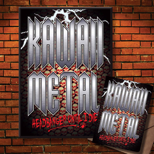 Kawaii Metal Headbanger Art Print + Birthday / Greetings Card