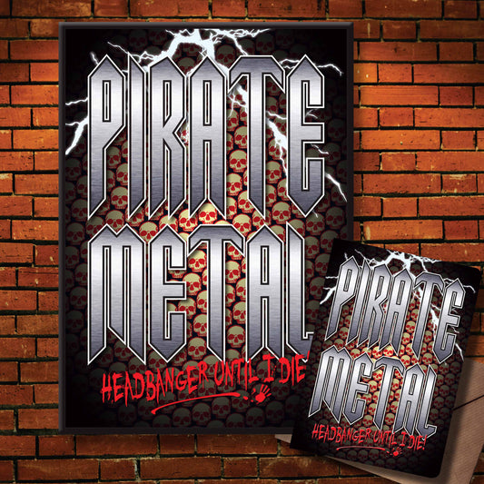 Pirate Metal Headbanger Art Print + Birthday / Greetings Card