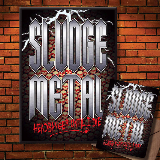 Sludge Metal Headbanger Art Print + Birthday / Greetings Card