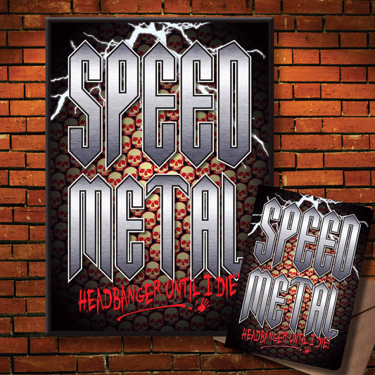 Speed Metal Headbanger Art Print + Birthday / Greetings Card