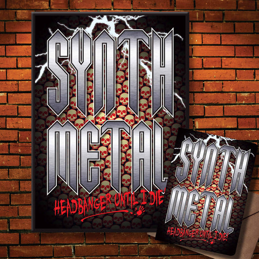 Synth Metal Headbanger Art Print + Birthday / Greetings Card