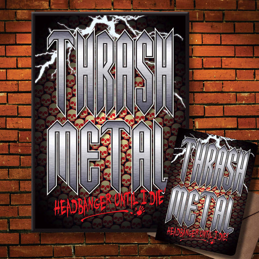 Thrash Metal Headbanger Art Print + Birthday / Greetings Card