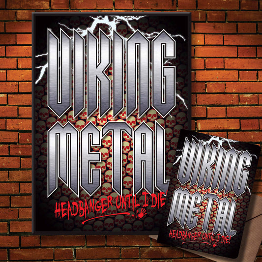 Viking Metal Headbanger Art Print + Birthday / Greetings Card