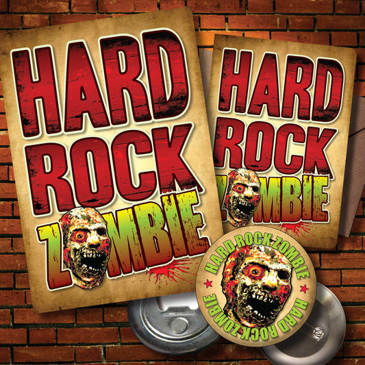 Hard Rock Zombie - Art Print + Birthday Card + Metal Pin Badge