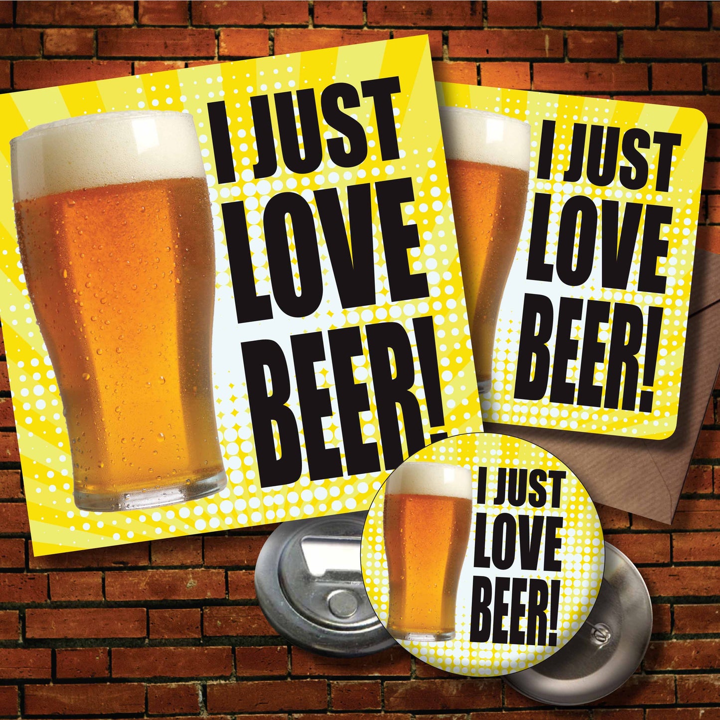 I Love Beer! Art Print + Badge + Bottle Opener + Birthday Card