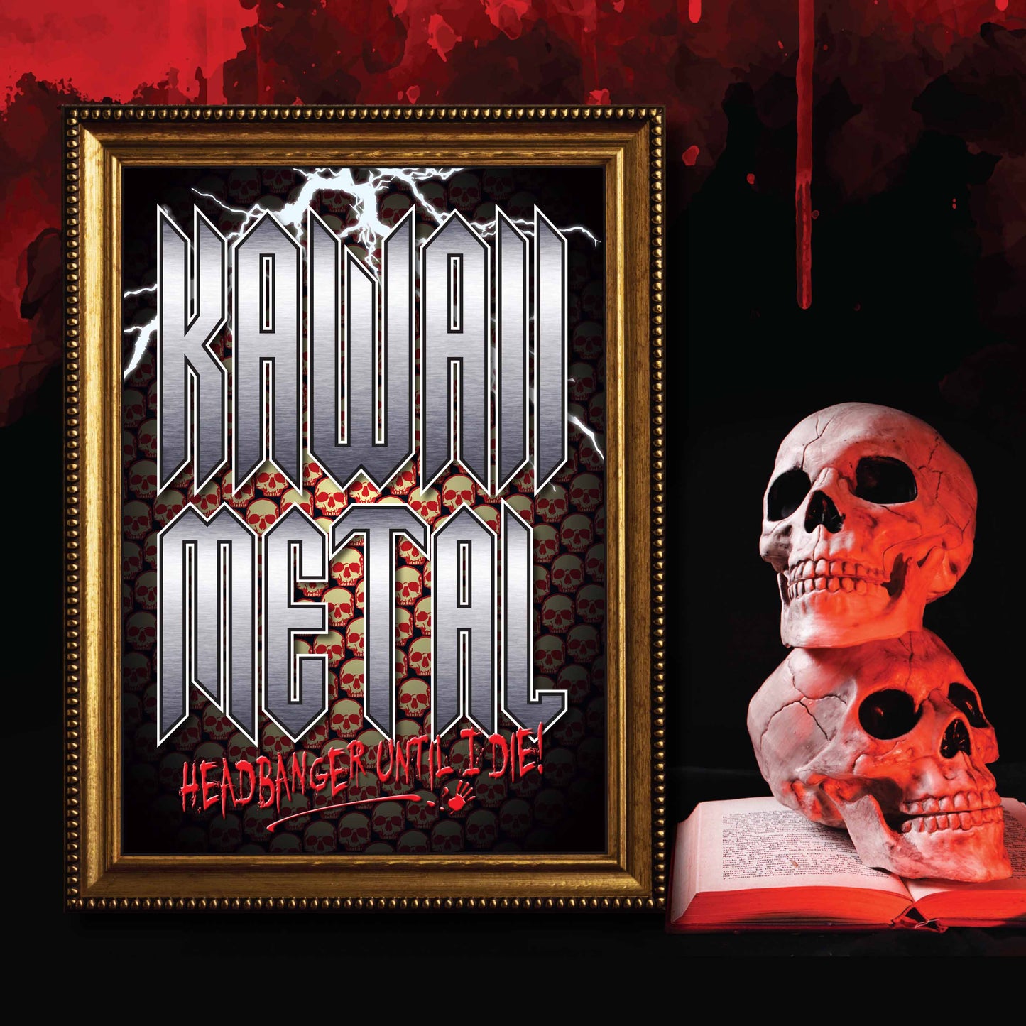 Kawaii Metal Headbanger Art Print + Birthday / Greetings Card