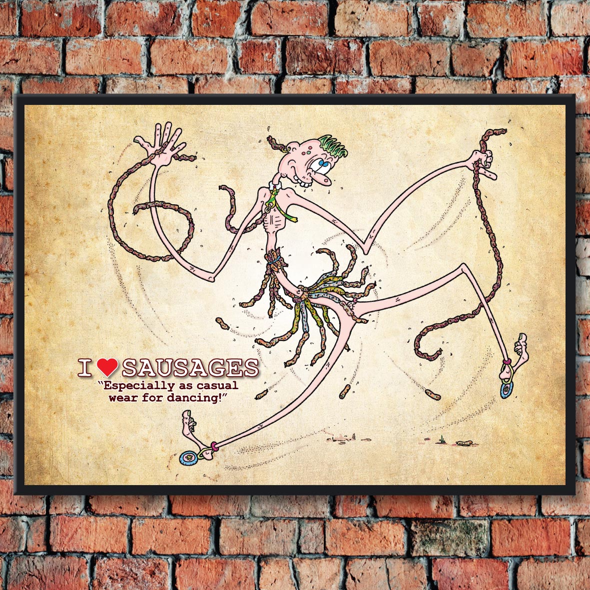 I Love Sausages Cartoon Art Print