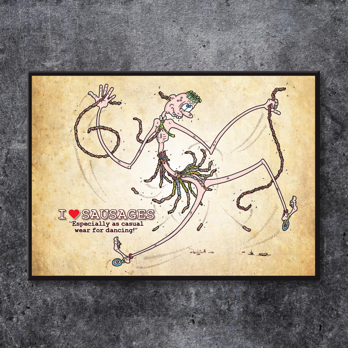 I Love Sausages Cartoon Art Print