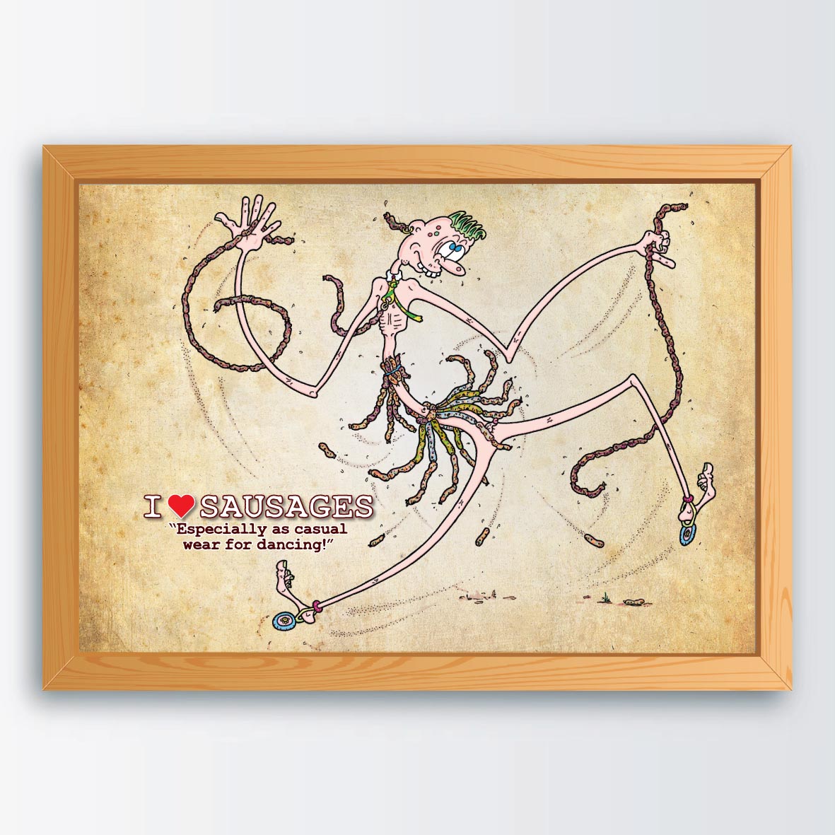 I Love Sausages Cartoon Art Print