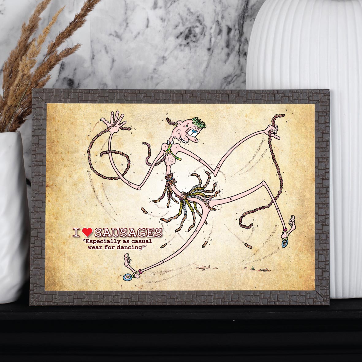 I Love Sausages Cartoon Art Print