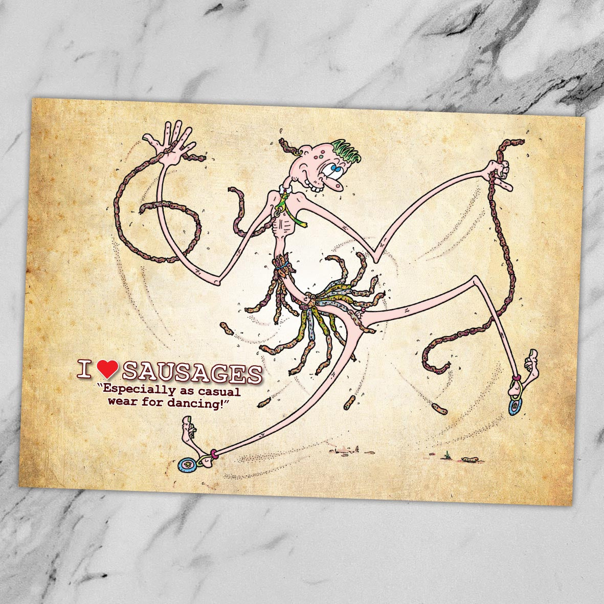 I Love Sausages Cartoon Art Print