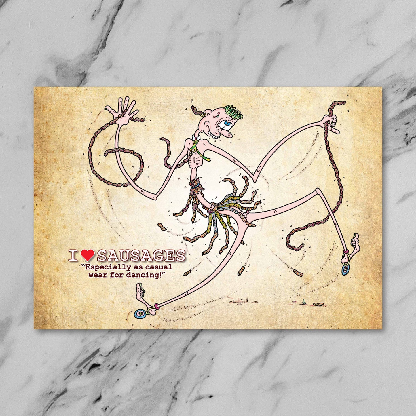 I Love Sausages Cartoon Art Print