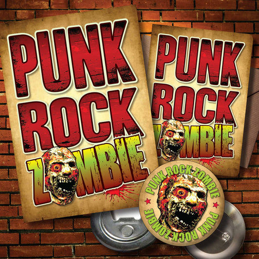 Punk Rock Zombie - Art Print + Birthday Card + Metal Pin Badge