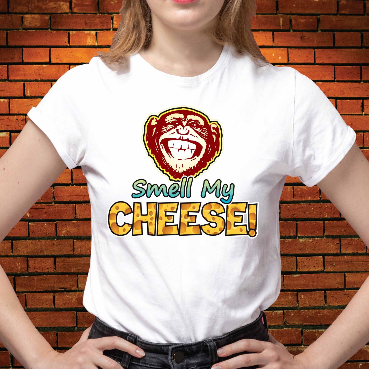 Smell My Cheese Funny Slogan Cotton T-Shirt