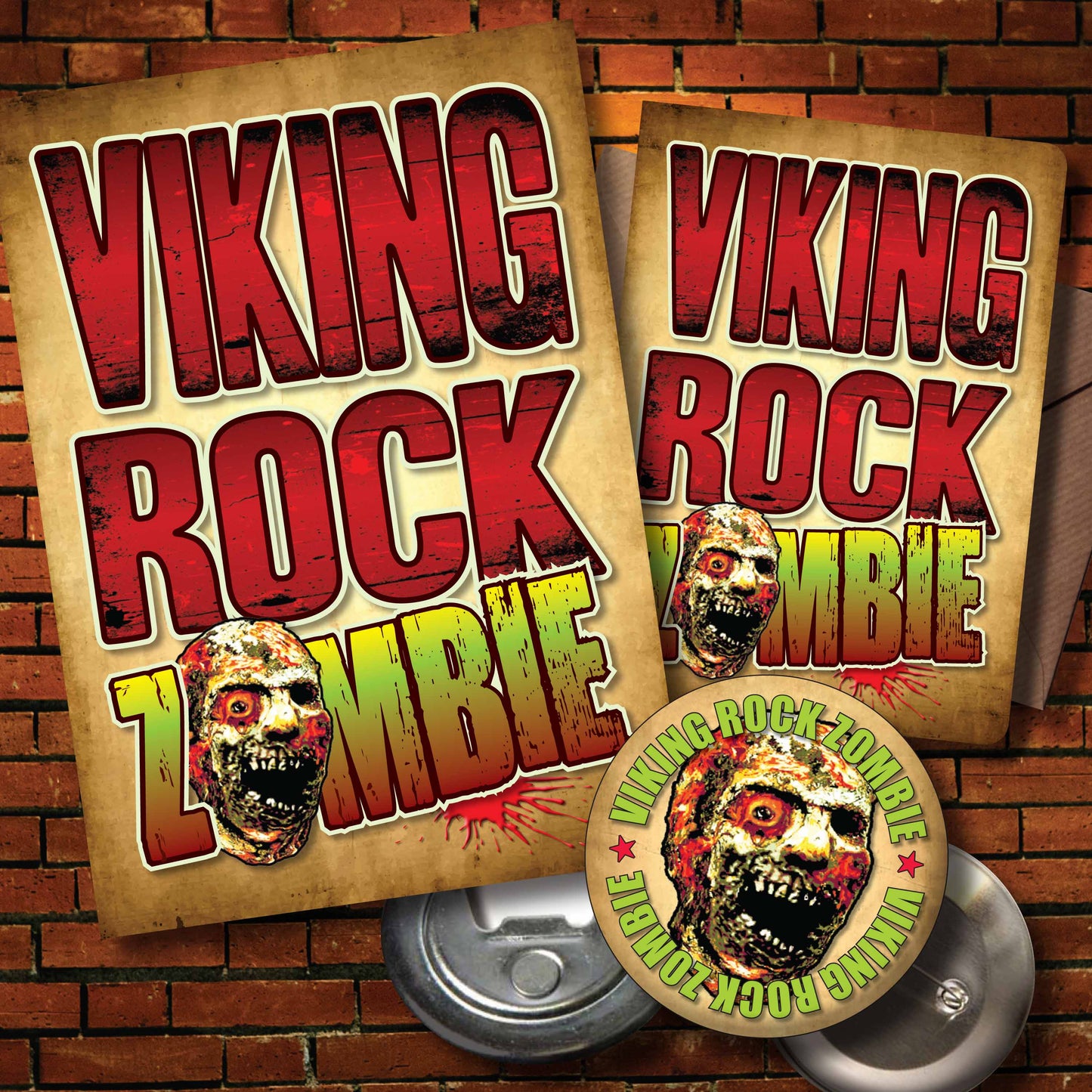 Viking Rock Zombie - Art Print + Birthday Card + Metal Pin Badge
