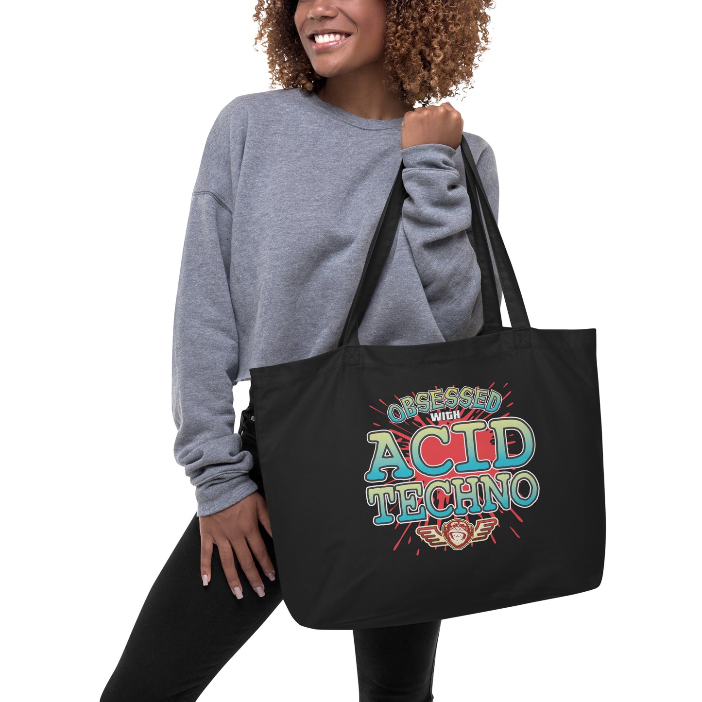 Acid Techno Obsessed Large Organic Tote Bag