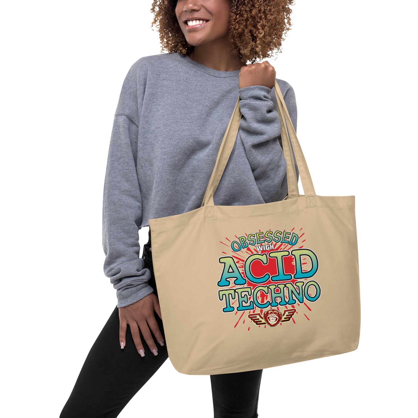 Acid Techno Obsessed Large Organic Tote Bag