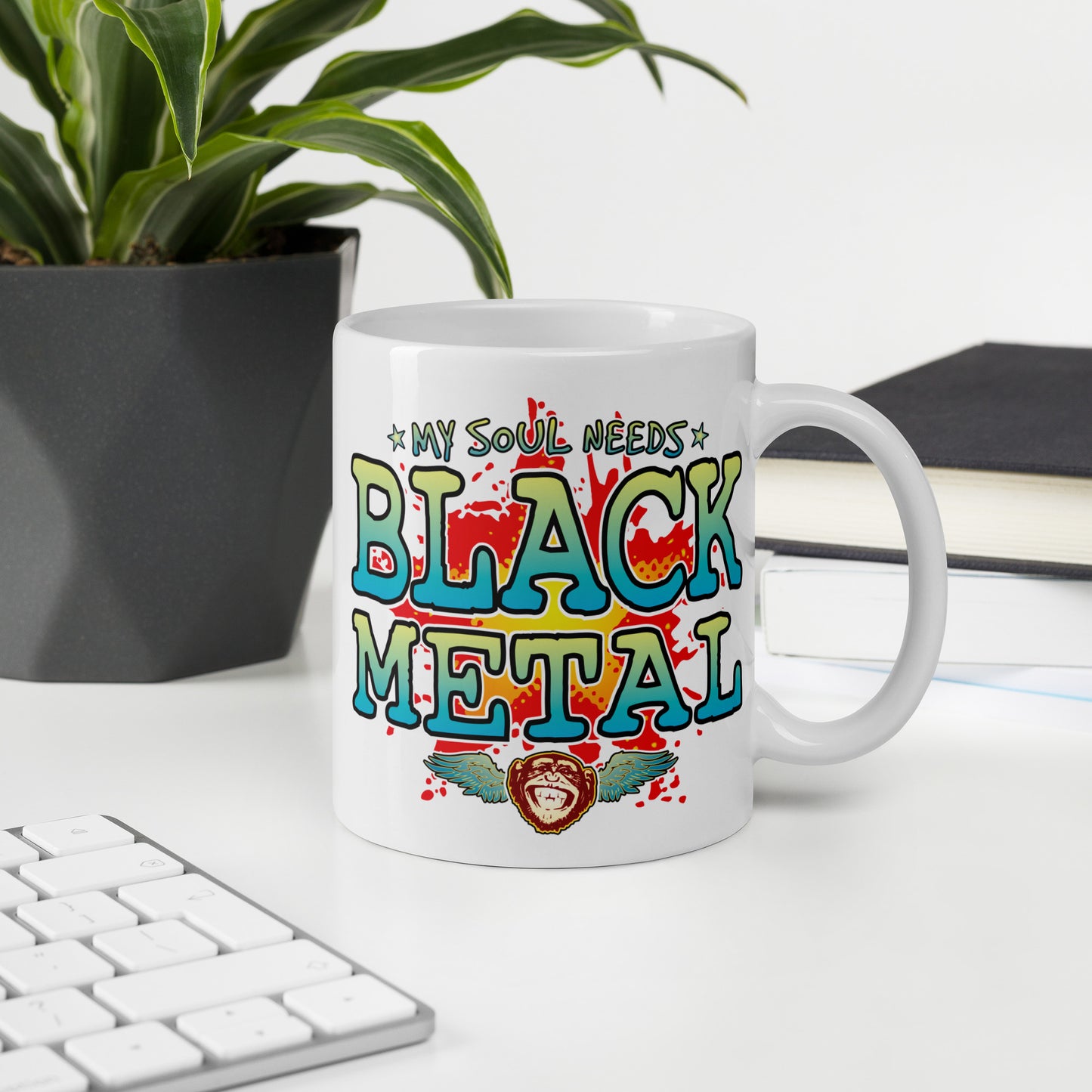 Black Metal 11oz White Ceramic Soul Mug