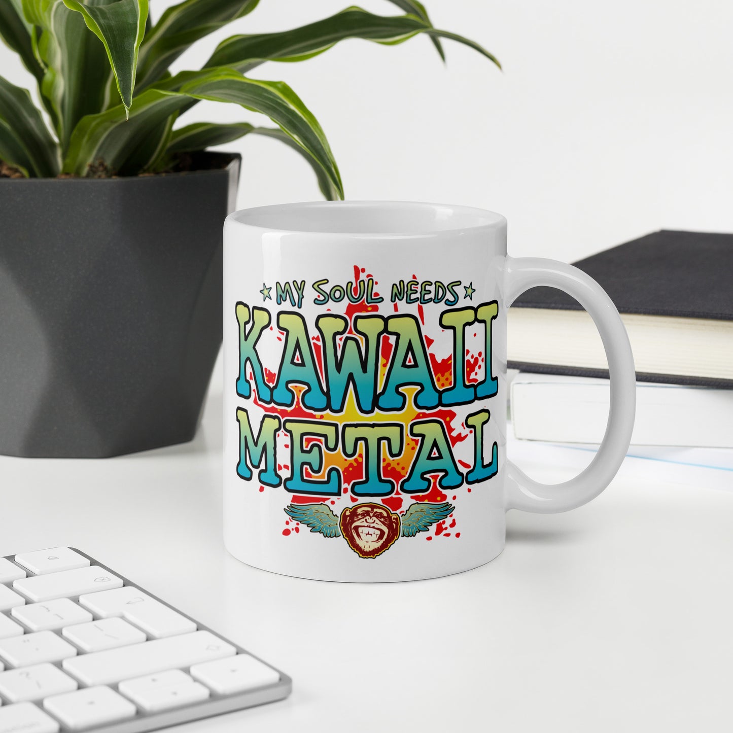 Kawaii Metal 11oz White Ceramic Soul Mug
