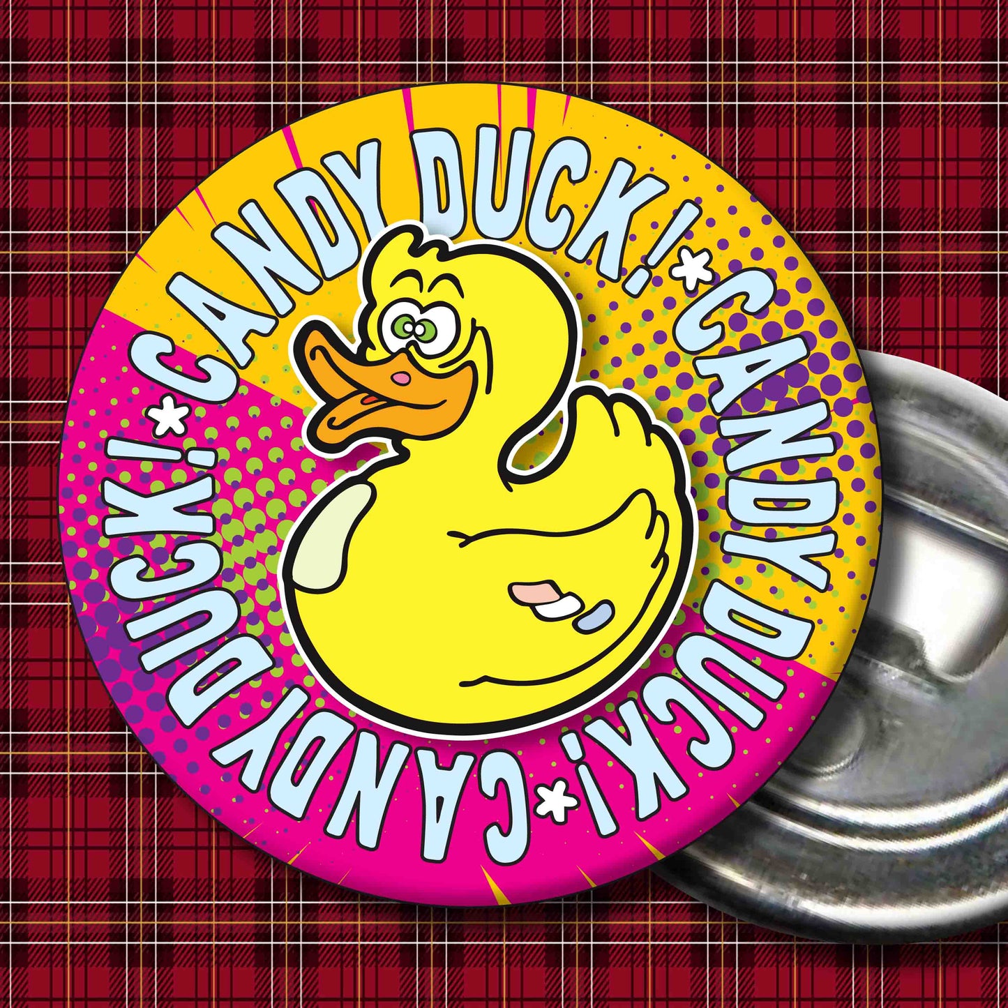 Candy Duck! Metal Pin Badge + Bottle Opener