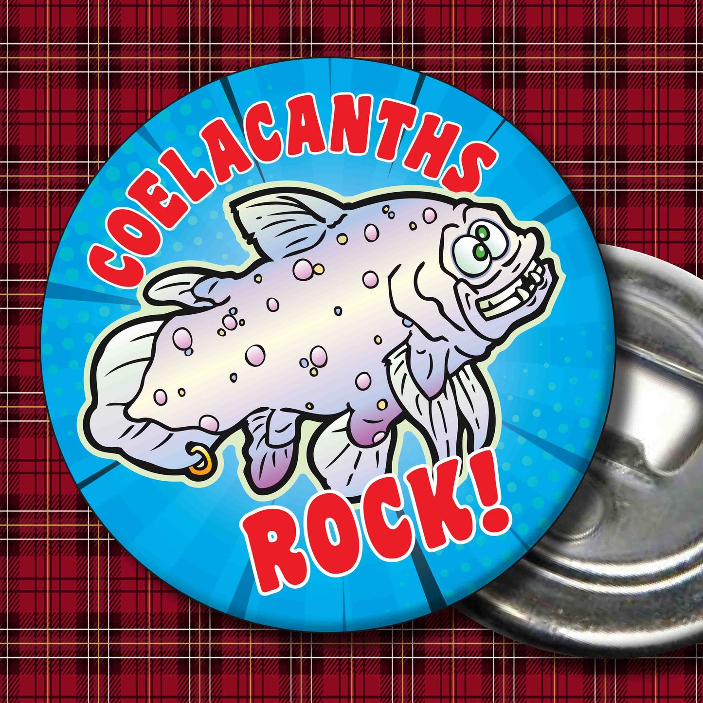Coelacanths Rock! Metal Pin Badge + Bottle Opener